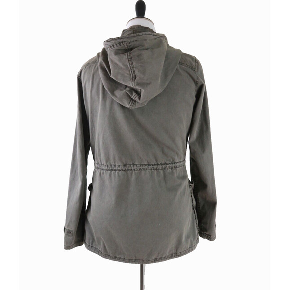 Blanc Noir Size M Hooded Cargo Jacket Full Zip Utility Army Green - Picture 4 of 11